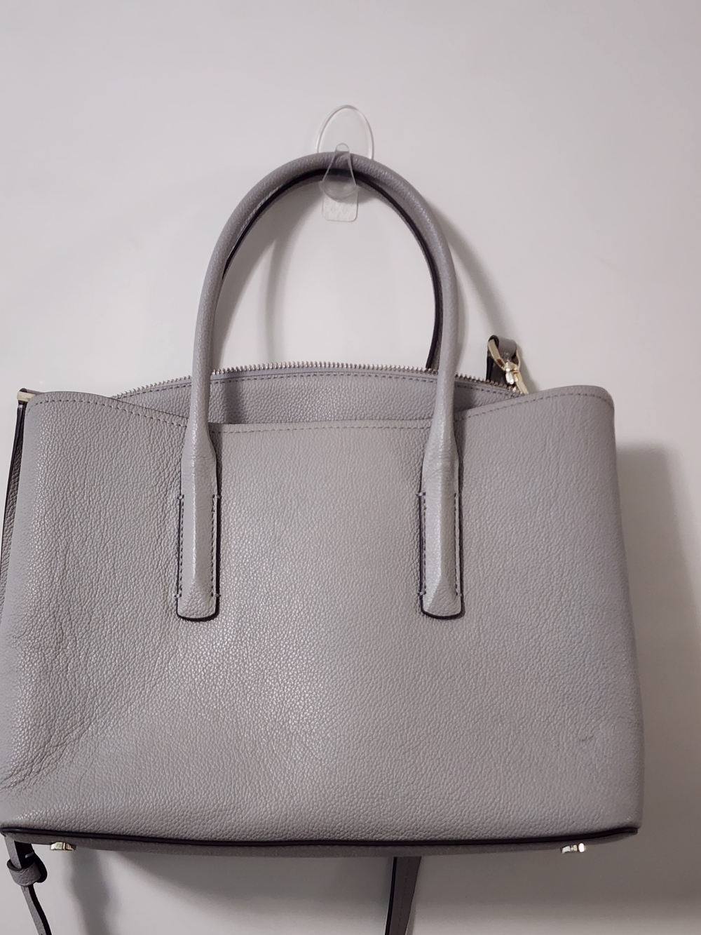 Kate Spade Pebbled Leather Satchel Gray Structured Tote Gold Hardware Crossbody - Picture 12 of 14